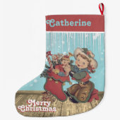 ヴィンテージウェスタン女性のカーボーイキッドとクリスマスストッキング ラージクリスマスストッキング (裏面)
