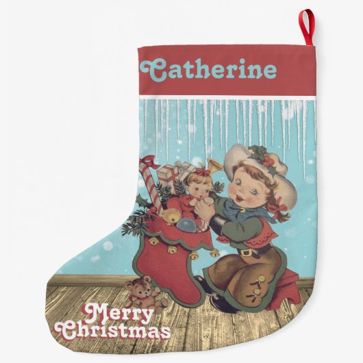 ヴィンテージウェスタン女性のカーボーイキッドとクリスマスストッキング ラージクリスマスストッキング (裏面)
