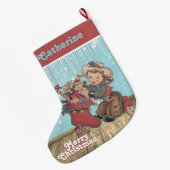 ヴィンテージウェスタン女性のカーボーイキッドとクリスマスストッキング ラージクリスマスストッキング (裏面 (吊り時))