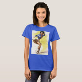 ヴィンテージウェスタン女性のカーボーイピンアップガール Tシャツ (正面フル)