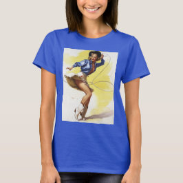 ヴィンテージウェスタン女性のカーボーイピンアップガール Tシャツ