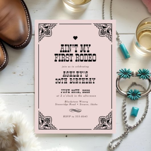 ヴィンテージウェスタン女性のカーボーイロデオ30th誕生日パーティー 招待状