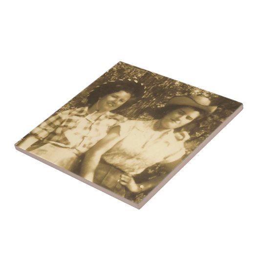 ヴィンテージウェスタン女性のカーボーイ写真 タイル (側面)