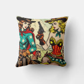 ヴィンテージウェスタン女性のカーボーイ漫画 クッション (裏面)
