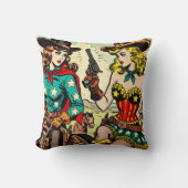 ヴィンテージウェスタン女性のカーボーイ漫画 クッション (正面)