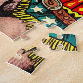 ヴィンテージウェスタン女性のカーボーイ漫画 ジグソーパズル (側面)