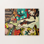 ヴィンテージウェスタン女性のカーボーイ漫画 ジグソーパズル (横)