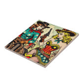 ヴィンテージウェスタン女性のカーボーイ漫画 タイル (側面)