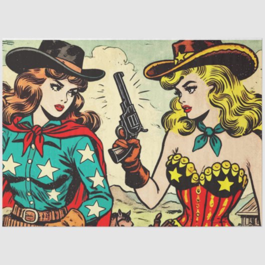 ヴィンテージウェスタン女性のカーボーイ漫画 薄葉紙 (正面)