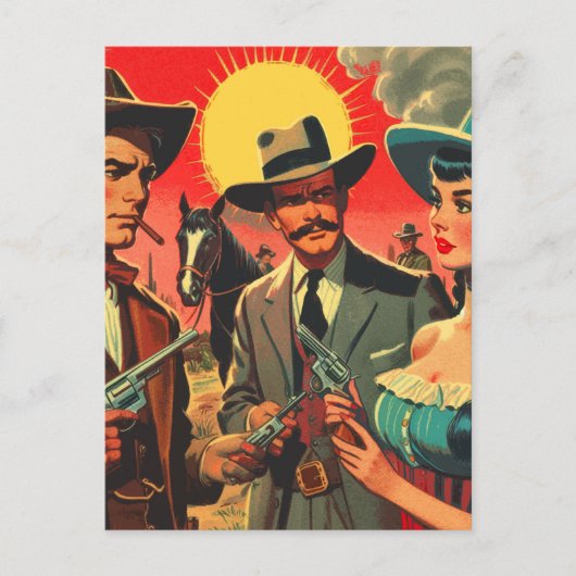 ヴィンテージウェスタン漫画イラストレーション ポストカード (正面)