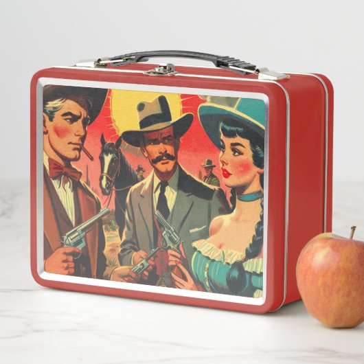 ヴィンテージウェスタン漫画イラストレーション メタルランチボックス (インサイチュ)