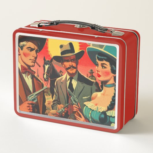 ヴィンテージウェスタン漫画イラストレーション メタルランチボックス (裏面)