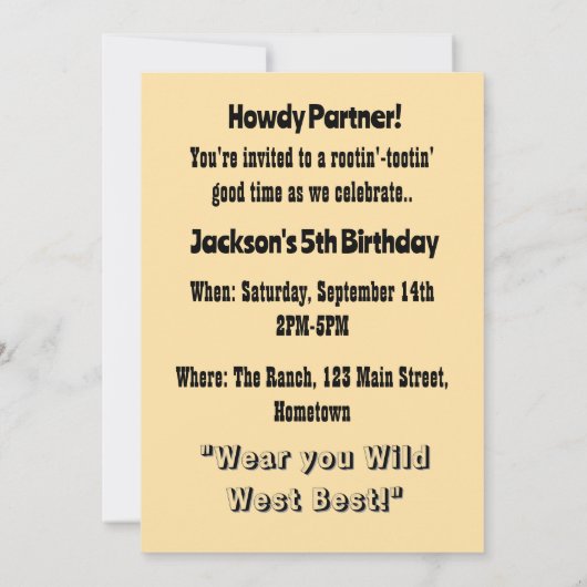 ヴィンテージウェスタン誇りを持ったライドリトルカウボーイ 招待状 (裏面)