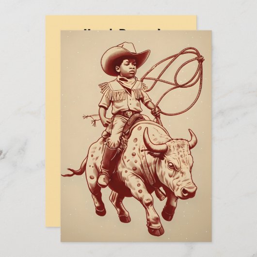 ヴィンテージウェスタン誇りを持ったライドリトルカウボーイ 招待状 (正面/裏面)