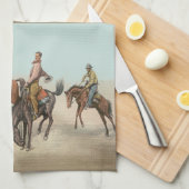 ヴィンテージウェスタン4カウボーイズオンバッキングホース キッチンタオル (四つ折り)