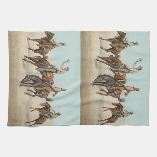 ヴィンテージウェスタン4カウボーイズオンバッキングホース キッチンタオル (横)