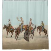 ヴィンテージウェスタン4カウボーイズオンバッキングホース シャワーカーテン (正面)