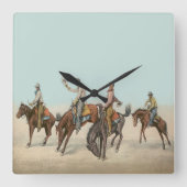 ヴィンテージウェスタン4カウボーイズオンバッキングホース スクエア壁時計 (正面)