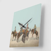 ヴィンテージウェスタン4カウボーイズオンバッキングホース スクエア壁時計 (傾斜)