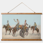 ヴィンテージウェスタン4カウボーイズオンバッキングホース 吊り下げ型タペストリー (正面)