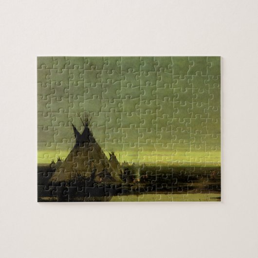 ヴィンテージウェスタン、インディアンキャンプアットドーンバイタヴェルニエ ジグソーパズル (横)