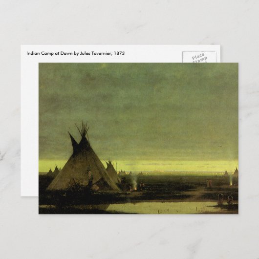 ヴィンテージウェスタン、インディアンキャンプアットドーンバイタヴェルニエ ポストカード (正面/裏面)