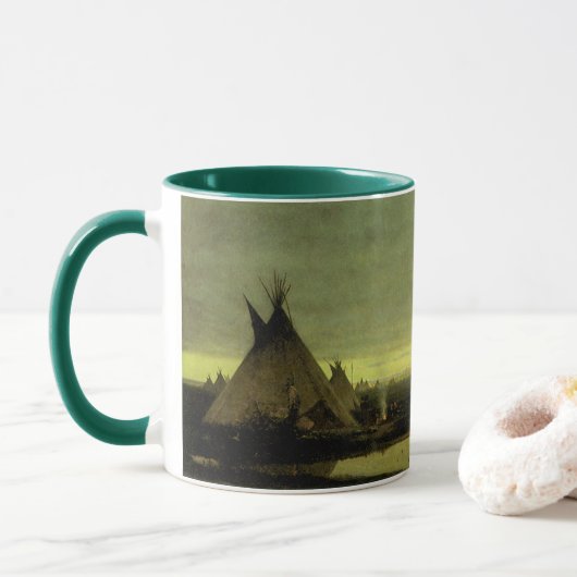 ヴィンテージウェスタン、インディアンキャンプアットドーンバイタヴェルニエ マグカップ (ドーナツ)