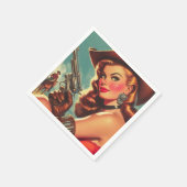 ヴィンテージウェスタン・ピン・アップ スタンダードカクテルナプキン (角)