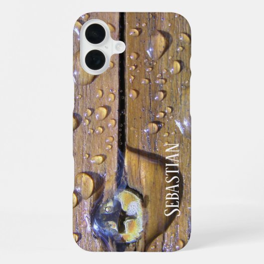 ヴィンテージウェットシダーウッド写真名前をカスタムする iPhoneケース (裏面)