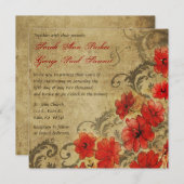 ヴィンテージウェディングが盛り上がる赤いポピー 招待状 (正面/裏面)