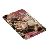 ヴィンテージウェディングの花嫁と新郎 新婚夫婦がケーキをカット マグネット (右側)