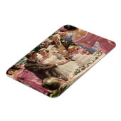 ヴィンテージウェディングの花嫁と新郎 新婚夫婦がケーキをカット マグネット (左側)