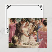 ヴィンテージウェディングの花嫁と新郎　新婚夫婦がケーキをカット 案内状 (正面/裏面)