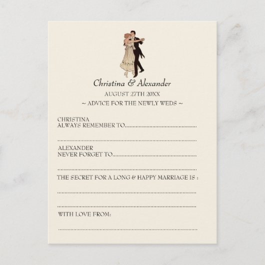 ヴィンテージウェディングアドライブカードアドバイス1920のテーマ アドバイスカード (正面)