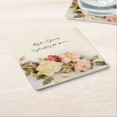 ヴィンテージウェディングアンティークガーデンバラ花 スクエアペーパーコースター (アングル)