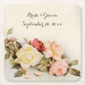ヴィンテージウェディングアンティークガーデンバラ花 スクエアペーパーコースター (正面)