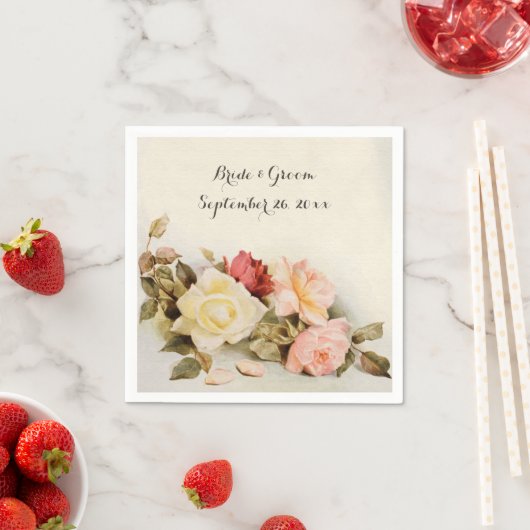 ヴィンテージウェディングアンティークガーデンバラ花 スタンダードカクテルナプキン (インサイチュ)