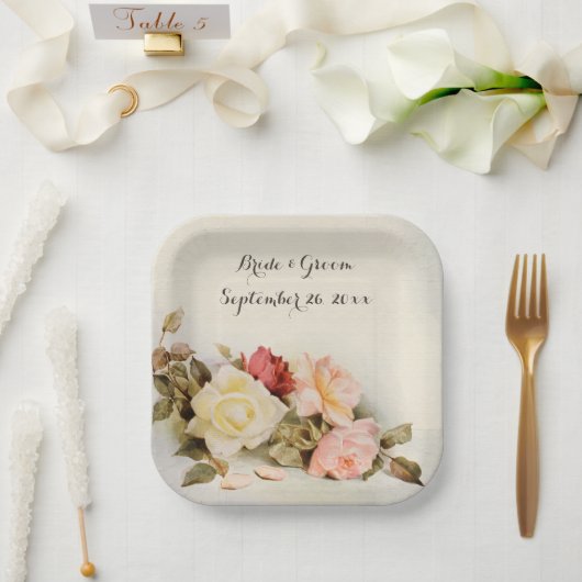 ヴィンテージウェディングアンティークガーデンバラ花 ペーパープレート (ウェディング)