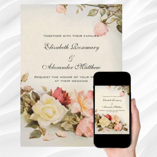 ヴィンテージウェディングアンティークガーデンバラ花 招待状