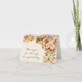 ヴィンテージウェディングアンティークピンクローズフラワー サンキューカード