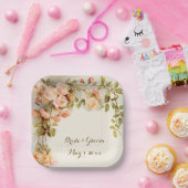 ヴィンテージウェディングアンティークピンクローズフラワー ペーパープレート (パーティー)