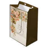 ヴィンテージウェディングアンティークピンクローズフラワー ミディアムペーパーバッグ (正面アングル)