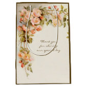 ヴィンテージウェディングアンティークピンクローズフラワー ミディアムペーパーバッグ (正面)