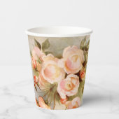 ヴィンテージウェディングアンティークピンクローズフラワー 紙コップ (正面)
