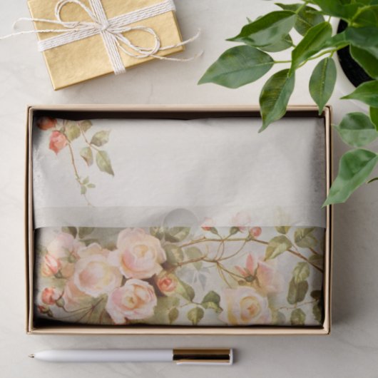 ヴィンテージウェディングアンティークピンクローズフラワー 薄葉紙 (ギフト)