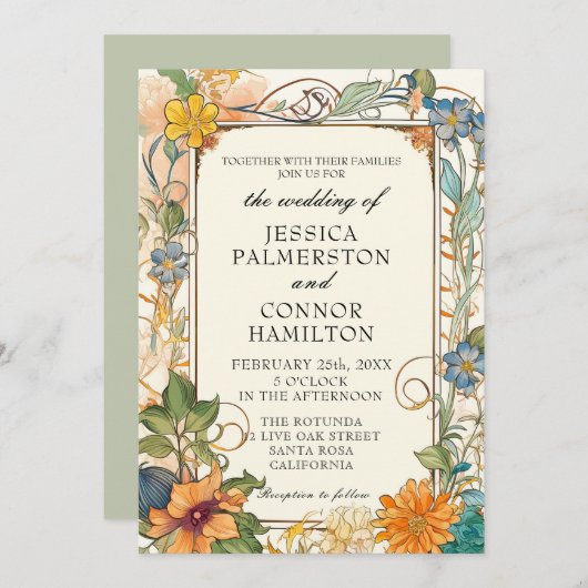 ヴィンテージウェディングアールヌーボーフローラ招待状 招待状 (正面/裏面)