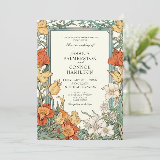 ヴィンテージウェディングアールヌーボーフローラ 招待状 (スタンド正面)