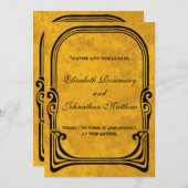 ヴィンテージウェディングアールヌーボー様式化ピーコックバード 招待状 (正面/裏面)