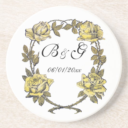 ヴィンテージウェディングイエローアンティークガーデンバラリース コースター (正面)