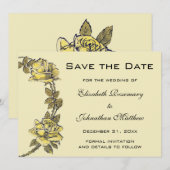 ヴィンテージウェディングイエローアンティークガーデンバラリース セーブザデート (正面/裏面)